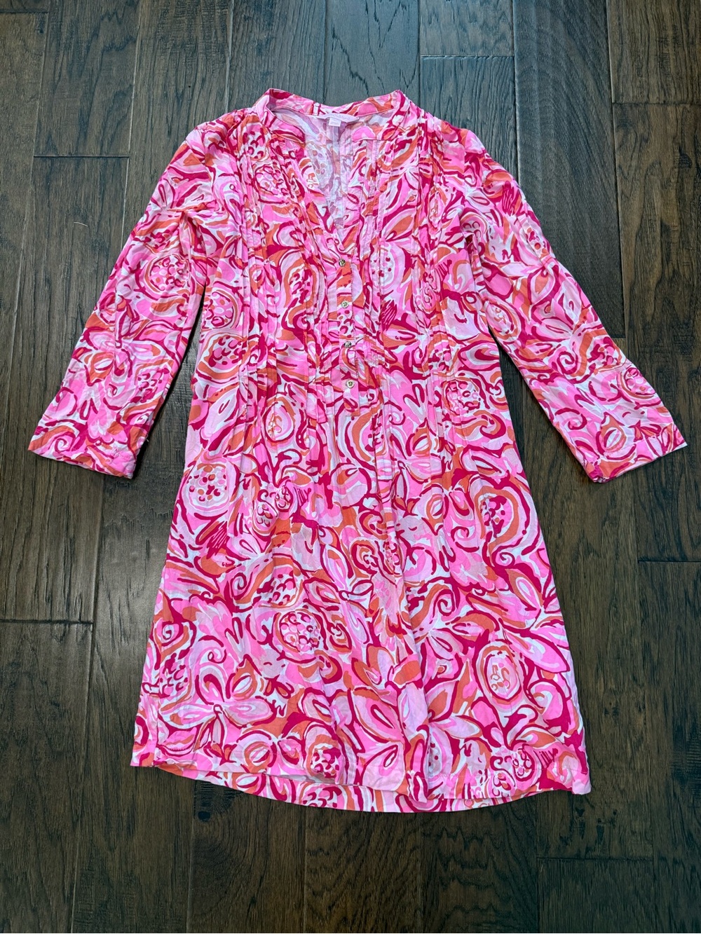 LILLY PULITZER SARASOTA Sz XS Pink Pout Mango Salsa Pintuck V-Neck Dress